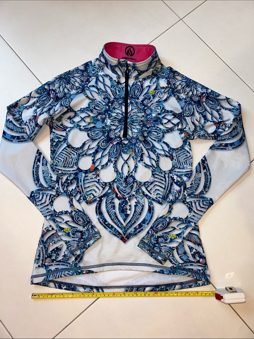 INKnBURN Blue Floral-Mandala Quarter-Zip Performance Top